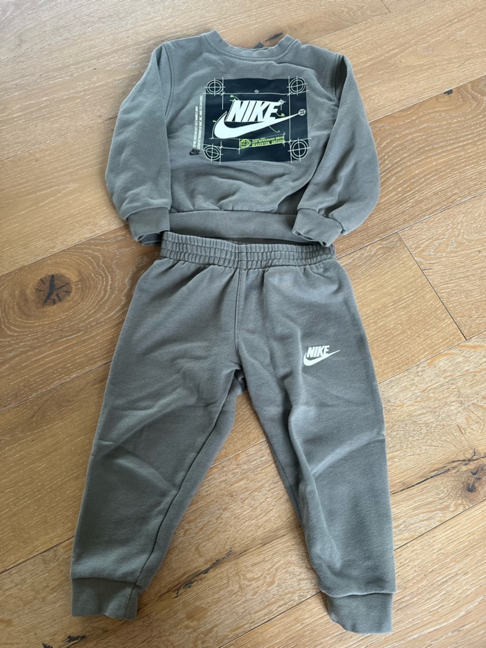 Nike Olive Grey Kids Logo Jogger Set with White Swoosh